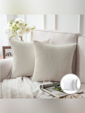 Phantoscope 20" x 20" Modern, Contemporary, Transitional Off White Striped Polye